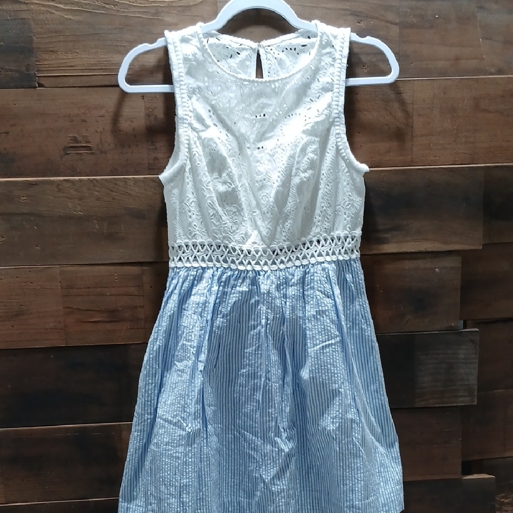 Lilly Pulitzer White Lace and Blue Striped Midi Dress